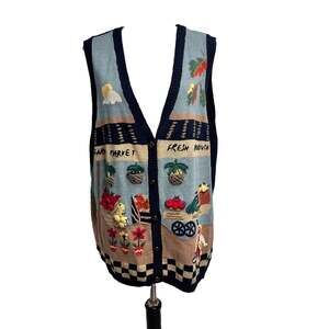 Vintage Capacity Sweater Vest Plus sz 3X Apple Produce Garden Market Farm Girl